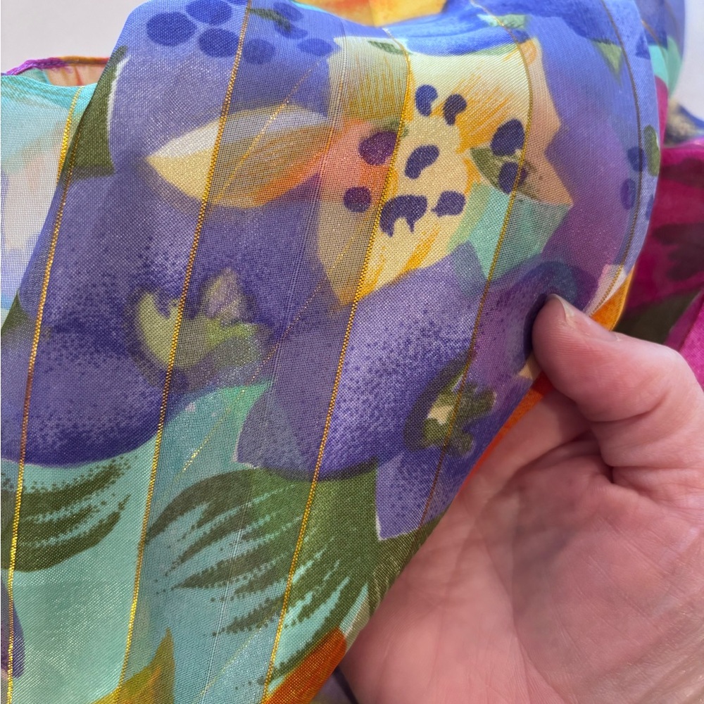Vintage Colorful Floral Chiffon Shawl - Picture 3 of 6